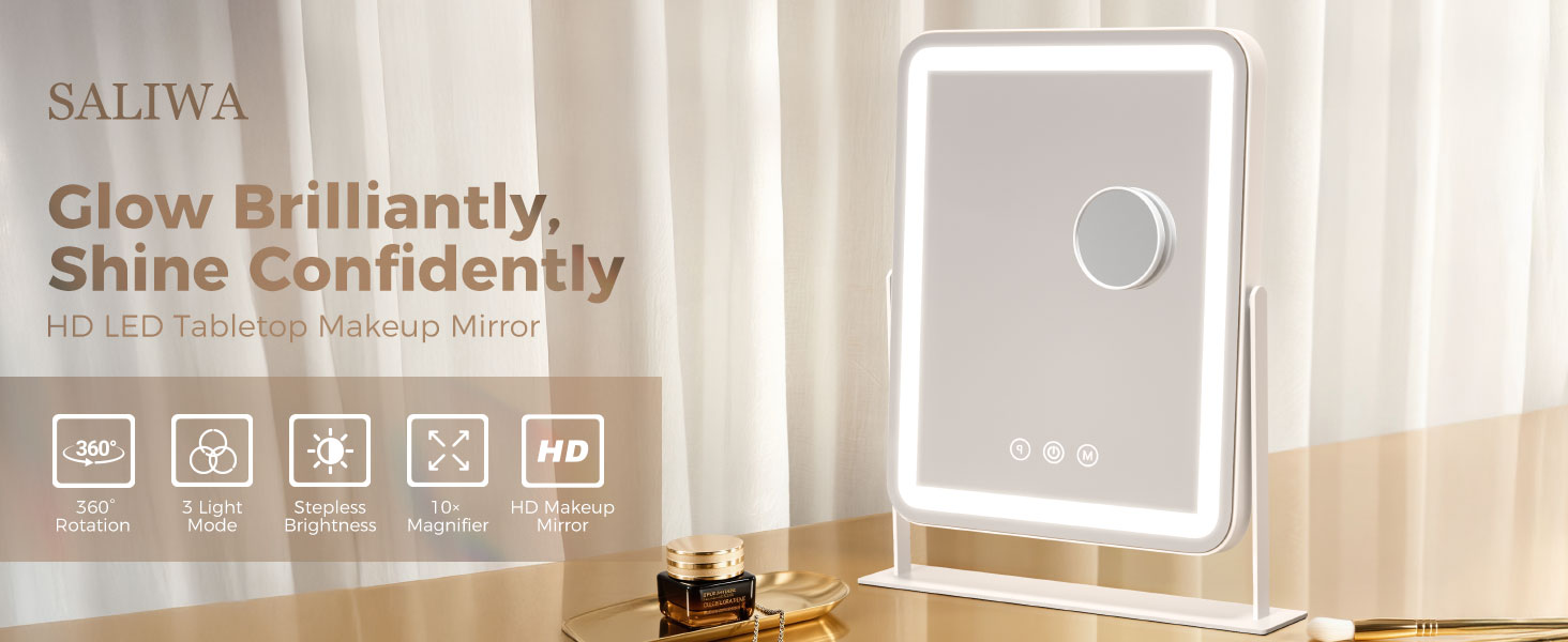 Lumina mirror styled on a softly lit vanity